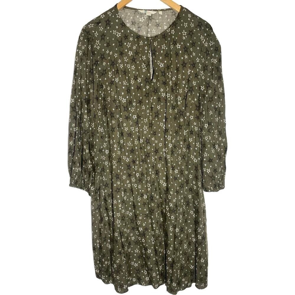 Boden 14 Vanessa Green Star Print Boho Prairie Shirt Dress Cottagecore Artsy